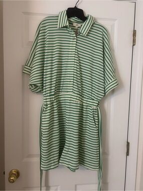 entro Green and White Striped Polo Romper
